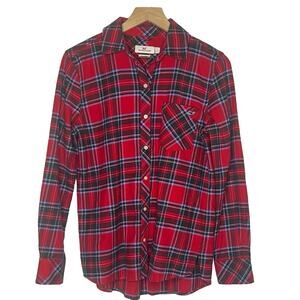 Vineyard Vines Flannel Red Plaid Tartan Shirt Women’s Sz 4 Festive Holiday